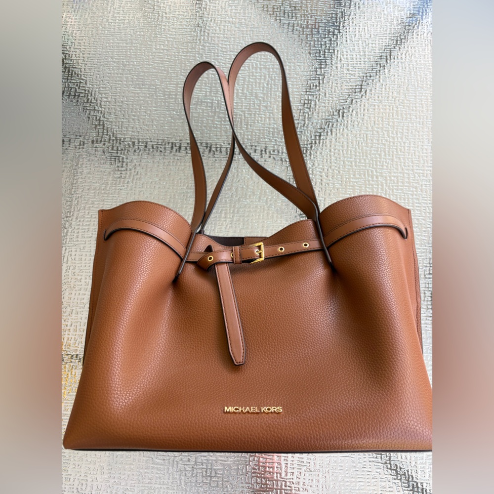 Michael Kors Cognac Pebbled Leather Tote with Gold Hardware